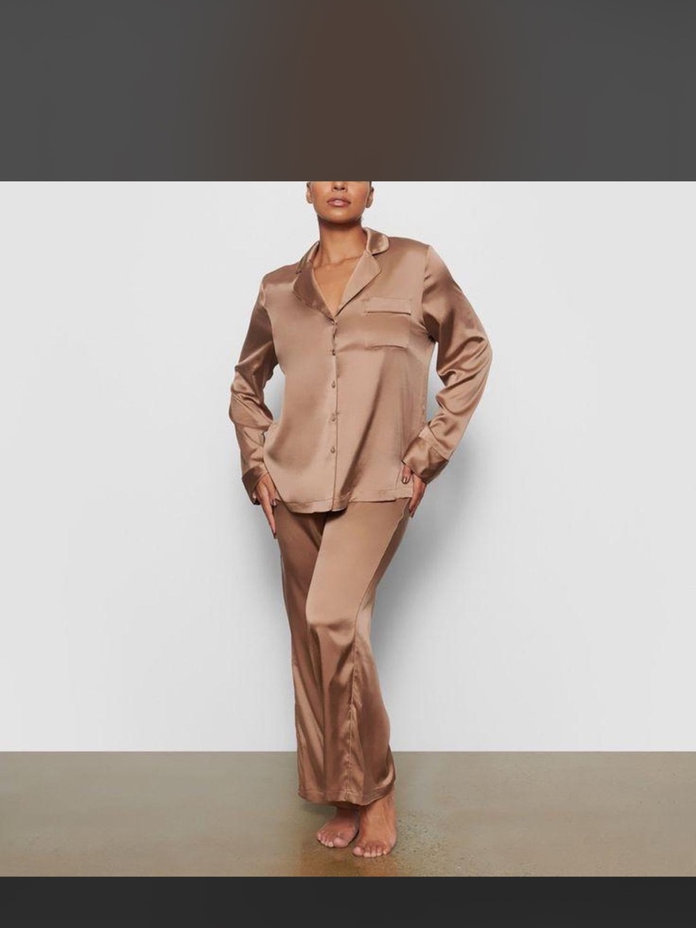 Skims stretch silk Satin Button-Front Pajama Set - sienna Taupe